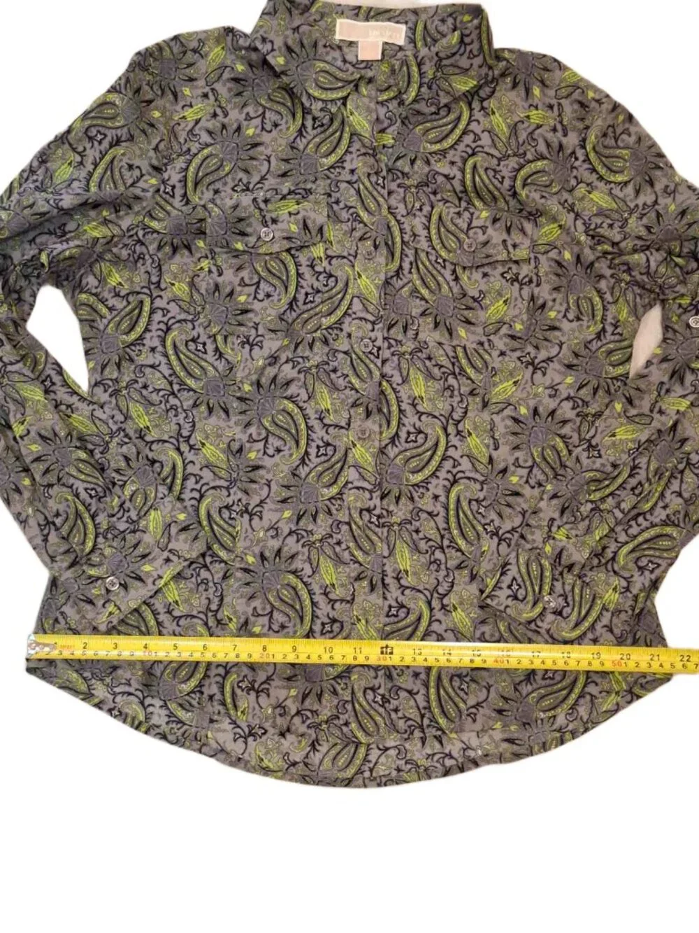 Michael Kors Gray Green Paisley 100% Cotton Button‑Up Button-Down Shirt Size L - Picture 8 of 10